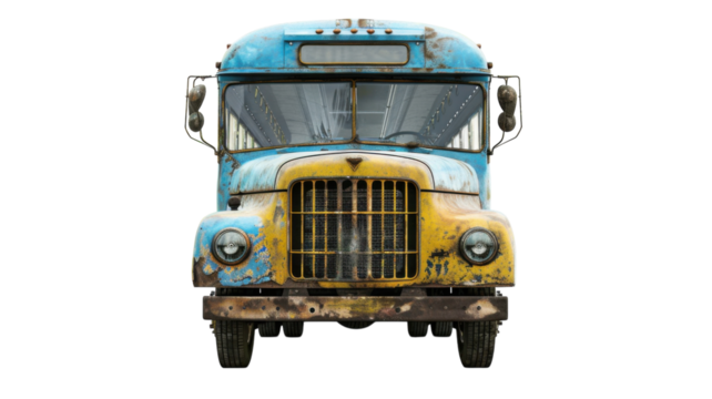 A Comprehensive Front View of a Modern Bus Isolated on a White Background, Ideal for Transport and Travel Marketing Uses