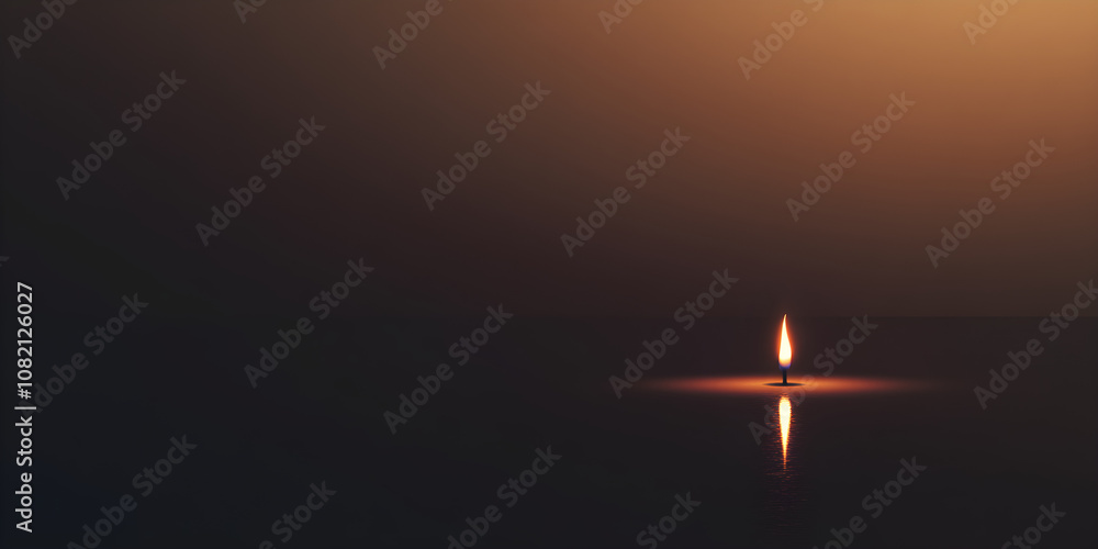 Poster a minimal banner featuring a single candle flame illuminating a dark surface, creating a serene and 