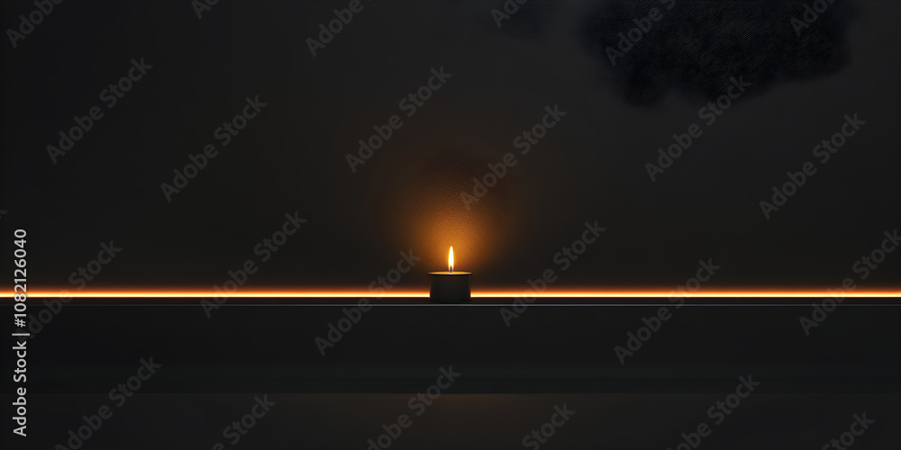 Poster a minimal banner features a single candle flame illuminating a dark space, creating a serene and pea