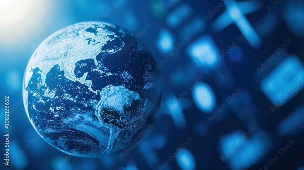 Poster earth globe with digital technology background, representing global connectivity and innovation. ima