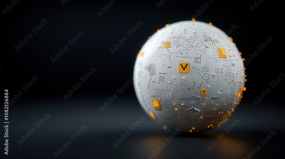 Poster photorealistic globe featuring intricate circuit patterns and glowing elements, symbolizing technolo