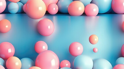 Vibrant pastel spheres floating against reflective blue surface with abstract composition