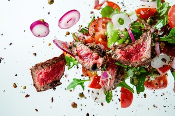 A close-up shot of a plate filled with various meats and vegetables, perfect for use in recipes or as a visual aid