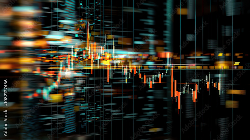 Poster dynamic stock market data visualization with vibrant colors and patterns