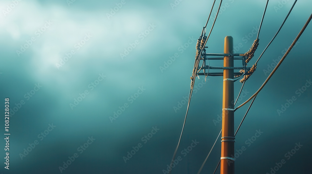 Aufkleber power lines stretch into cloudy sky, creating ambient atmosphere. scene evokes sense of tranquility 