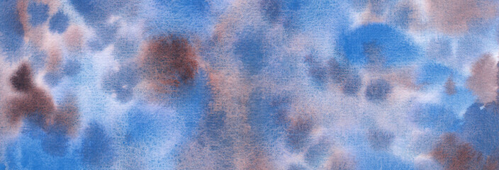 Beautiful horizontal background. Watercolour granulation. Versatile artistic image for creative design projects: posters, banners, cards, prints, wallpapers. Traditional artist-made art.