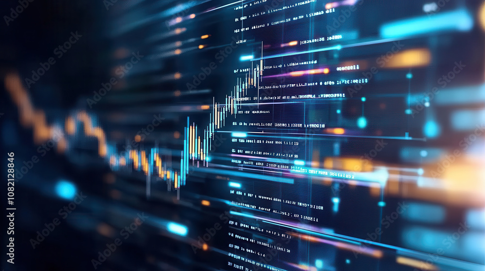 Poster data visualization of cryptocurrency trends with dynamic graphs and charts, showcasing fluctuating m