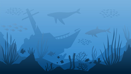 Landscape illustration of shipwreck in the sea