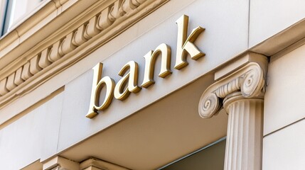 Elegant neoclassical bank building facade featuring decorative architectural details in a historic city setting