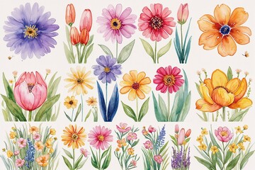 Spring and Summer Decorative Watercolor Flower Collection