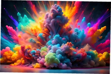 Clubs of multicolored neon smoke ink An explosion a burst of holi paint Abstract psychedelic pastel