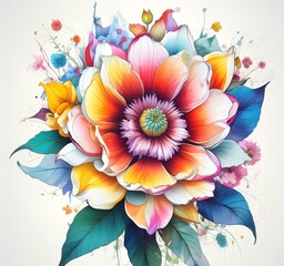 Illustration of multicoor flower on white background.