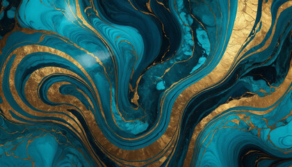 A majestic emerald blue and gold marble texture, reminiscent of ancient treasures and regal grandeur, with swirling patterns of iridescent blue and shimmering gold, inviting the eye to delve into its 