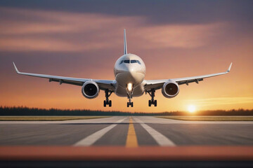 front view of photorealistic passenger plane landing