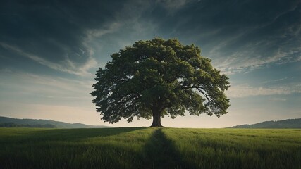 Obraz premium A serene landscape with a single tree, symbolizing growth and recovery from PTSD. 