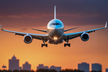 Naklejka premium front view of photorealistic passenger plane landing