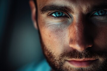 Obraz premium Portrait of a person with striking blue eyes