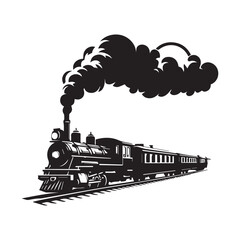 Train silhouette vector design. Vintage train illustration black and white.