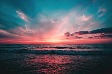 Obraz premium Sunset waves ocean landscape photography coastal environment wide view tranquility and nature's beauty