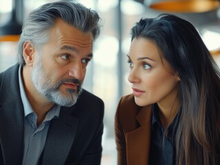 Naklejka premium Business Meeting: Two Professionals in a Modern Cafe
