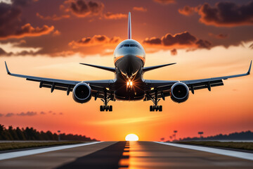 Fototapeta na wymiar front view of photorealistic passenger plane landing