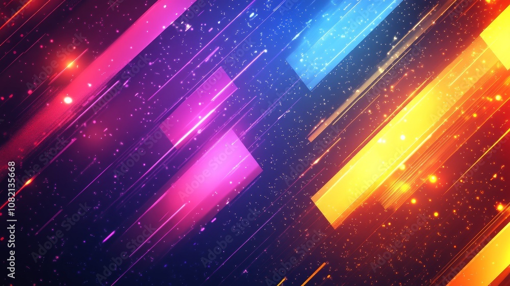 Poster Abstract background with colorful diagonal lines and glowing light effects.