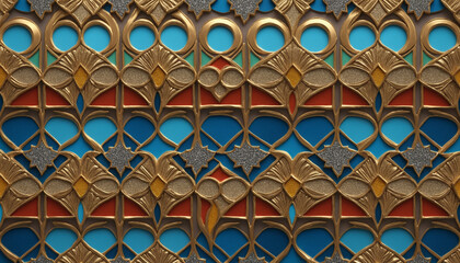 3d wallpaper in the form of imitation of decorative mosaic of colored details and gold decor with high quality seamless realistic texture