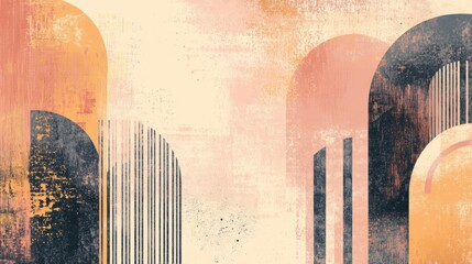 Abstract geometric shapes in warm tones create a modern, textured composition, AI