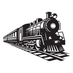 Train silhouette vector design. Vintage train illustration black and white.