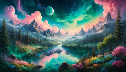 landscape with clouds and sun