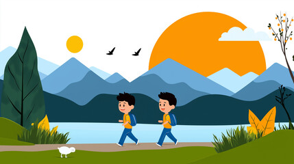 a 2D cartoon of nature engaging in an activity relevant to the theme of nature