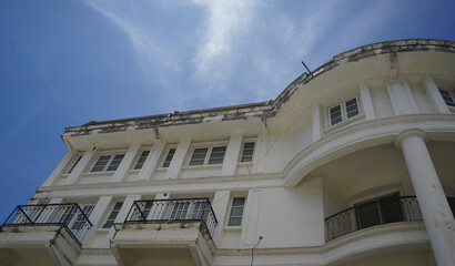 Detailed view of windows, doors and balconies of city buildings 