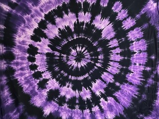 Abstract tie-dye pattern in purple and black spirals creating a mesmerizing visual effect suitable for fabric design, backgrounds, and creative projects in modern decor.