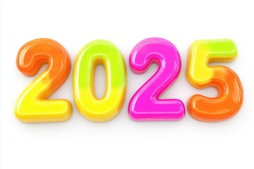 Gradient colored 3D balloons forming 2025 on white background