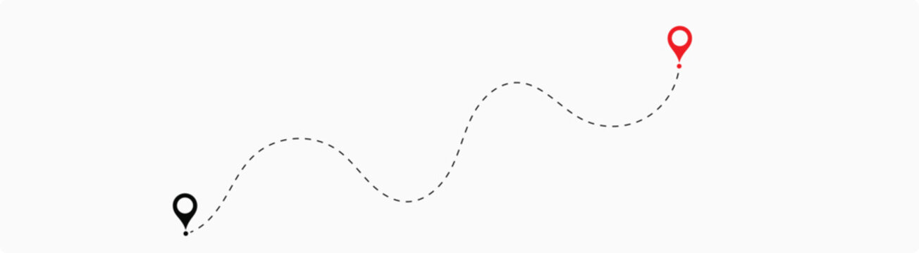 Dot line path route travel banner illustration with location map pin icon.  Route location icon two pin sign and dotted line. 5