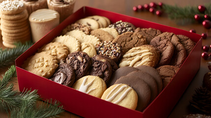 basket filled with holiday-themed and cookies, ready to be given as a gift,Indulgent multi colored dessert plate in cookies , tray of freshly baked cookies for cookies day