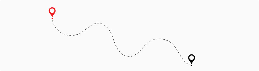 Dot line path route travel banner illustration with location map pin icon.  Route location icon two pin sign and dotted line. 4