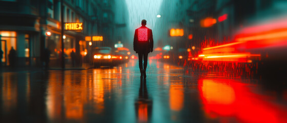 Cyberpunk Street Scene with Holograms and Neon Signs
