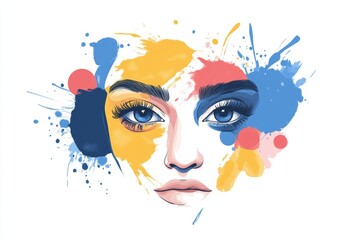 A vibrant logo depicting a female artist's creativity featuring an open-eyed portrait and colorful painter's palette elements