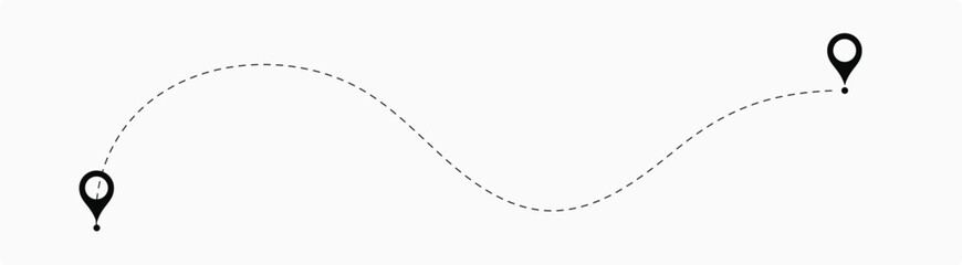 Naklejka premium Route location icon two pin sign and dotted line. two points with dotted path and location pin. Route location icon two pin sign and dotted line. vector illustration. eps 10