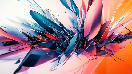 Obraz premium Abstract 3D rendering of colorful, sharp, geometric shapes in a dynamic composition.