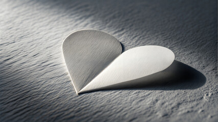 Minimalist white heart paper cutout with soft shadows on a textured surface, Valentine's Day, the concept of love
