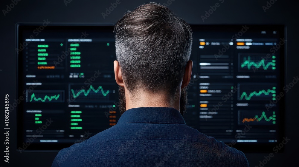 Aufkleber a person observes stock market data displayed on a screen, surrounded by graphs and charts indicatin
