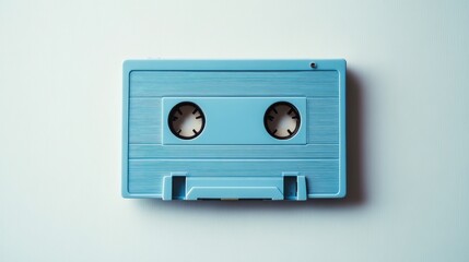 Obraz premium Vintage Blue Cassette Tape Against a Minimalistic Background, Evoking Nostalgia for Music from the 80s and 90s in a Retro Aesthetic