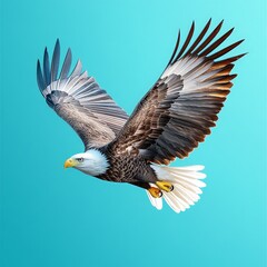 Obraz premium Majestic Eagle in Mid Flight Over Blue Background