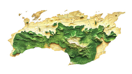 Detailed Highlighted Map of an Island for Travel Planning and Exploration