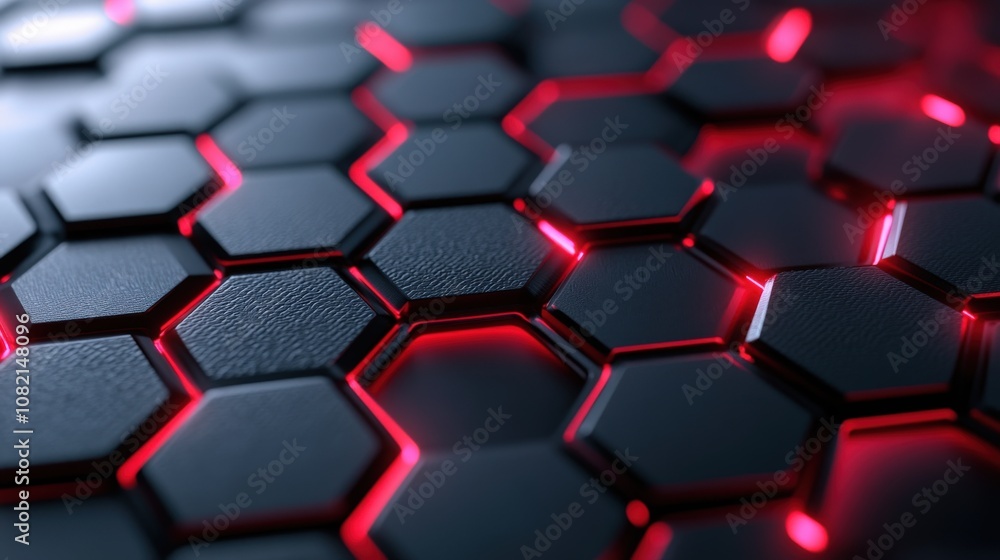 Poster abstract hexagon pattern with red glowing edges