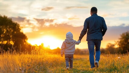 Gentle goodbye between parent and child at sunset, warm tones, Life outside of work  children  goodbye