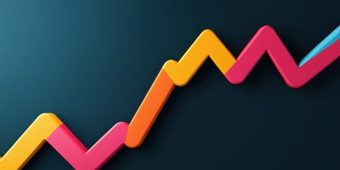 A colorful, zigzagging graph symbolizes growth and progress against a dark background, representing data analysis and market trends.