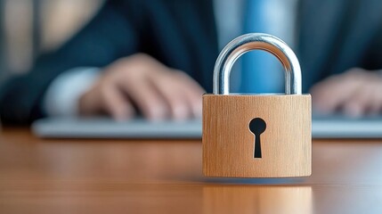 A person typing on a laptop next to an open padlock, symbolizing security and peace in online business activities